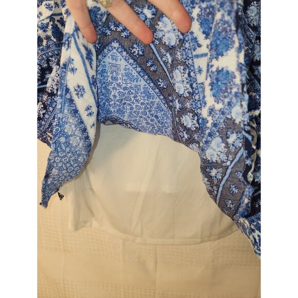 Nina Leonard Dress 1X Blue Geo Print Sleeveless Short Vneck Aline knee length - Picture 2 of 11